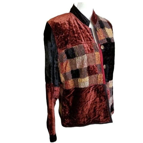Vintage Size Small Reversible Jacket Patchwork Velvet and Silk Blend Yak Magik - Picture 4 of 12